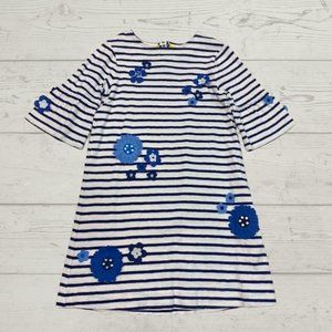 Mini Boden Cotton Blue and White Striped Flower Dress Size 7-8Y